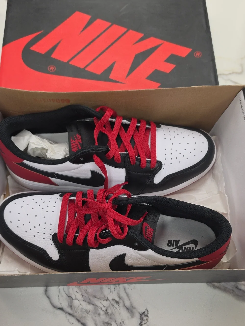 Nike Low-Top Sneakers in Black, White, and Red - Picture 1 of 8